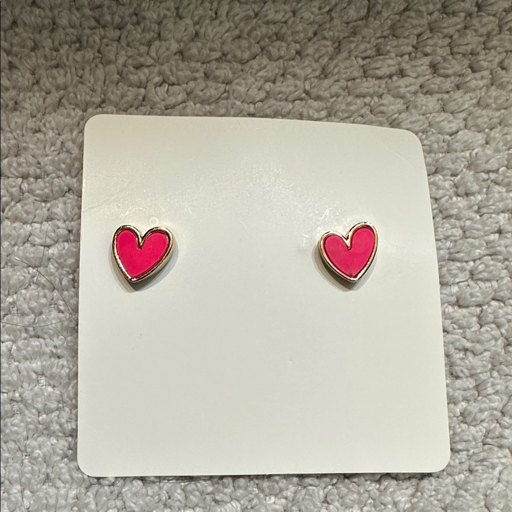 Earrings Dainty gold and hot pink Heart pierced Earrings